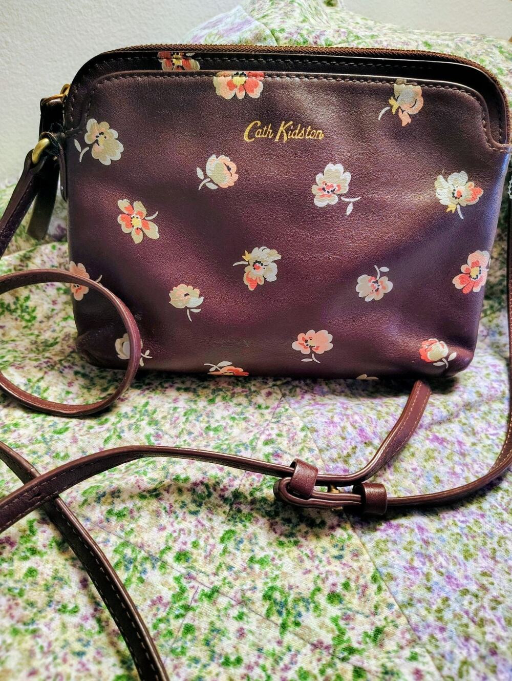 Vintage Cath Kidston Britain Leather Floral Print Shoulder Crossbody Bag